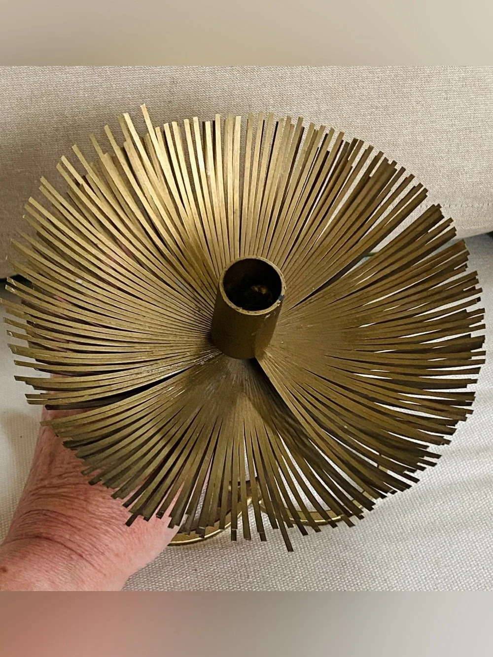 Large VTG Brass Starburst Fringe Candle Holder Mid Century Modern Clover Base